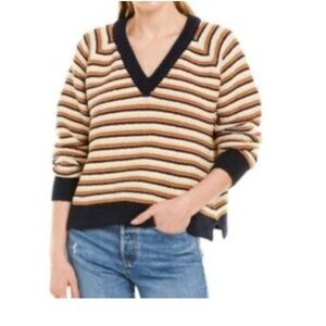 Madewell Arden Striped V-neck Sweet Dahlia Sweater size XXS